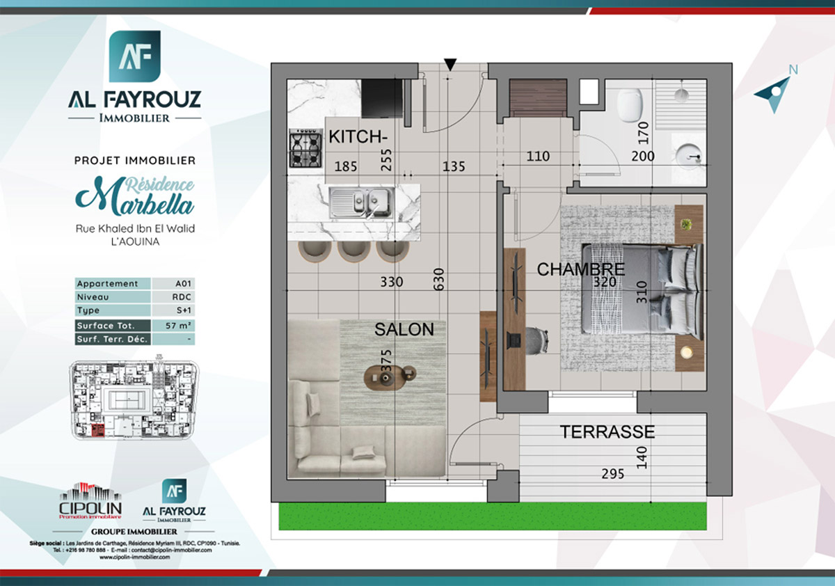 Plan de l'appartement A01 de la résidence Marbella