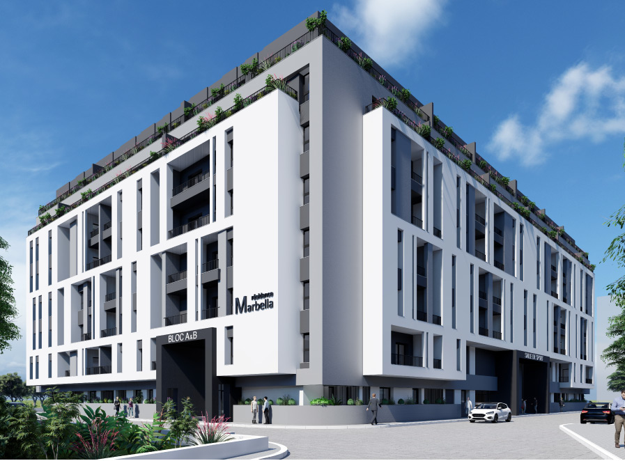 Façade de la résidence Marbella à l'Aouina, La Soukra Façade du projet immobilier Marbella à l'Aouina Tunis