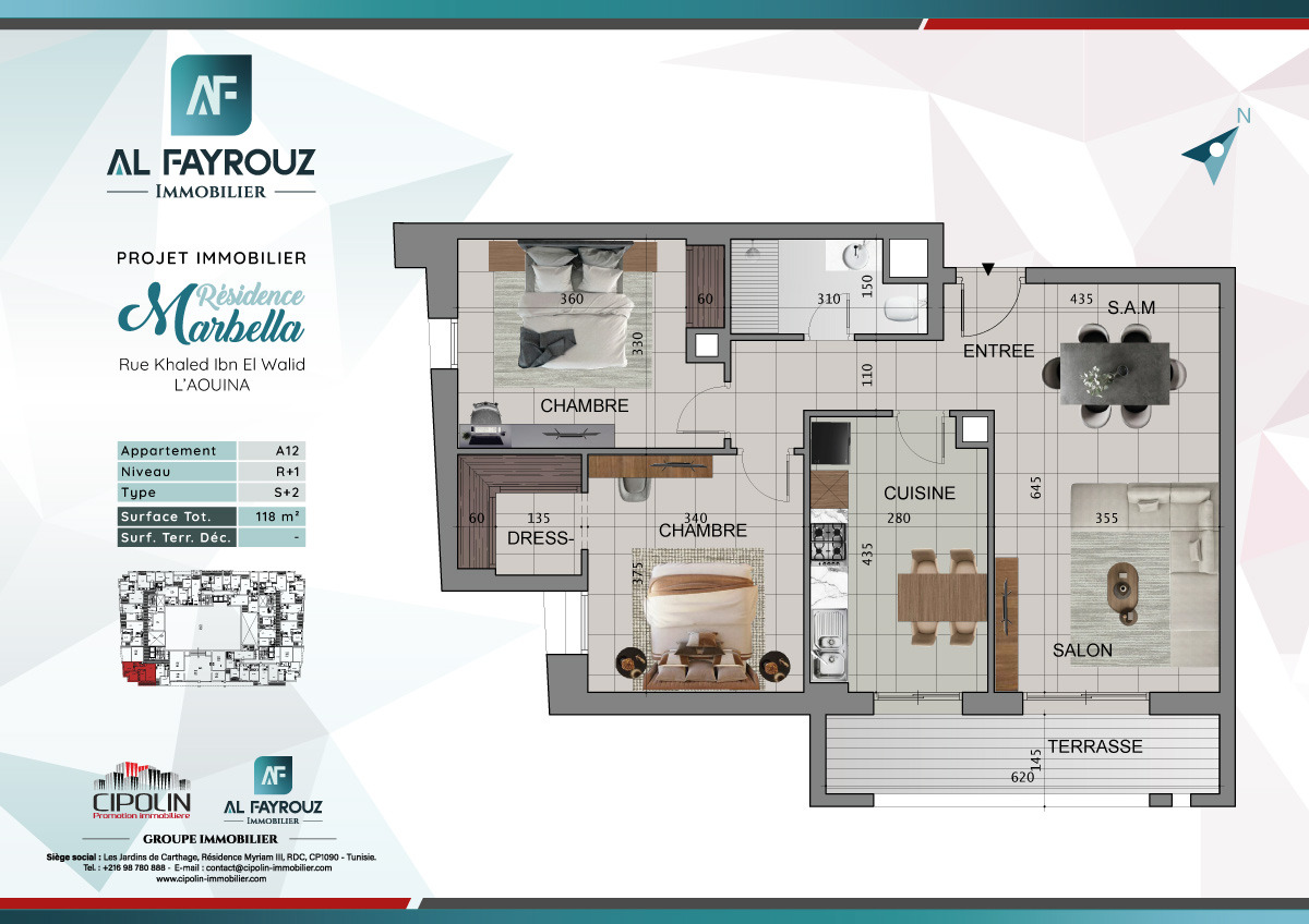 Plan de l'appartement A12 de la résidence Marbella