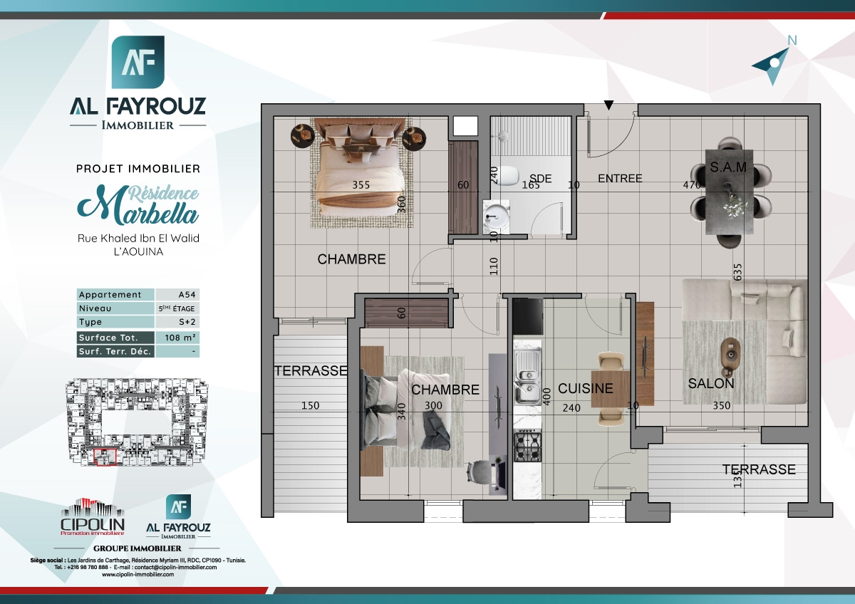 Plan de l'appartement A54 de la résidence Marbella