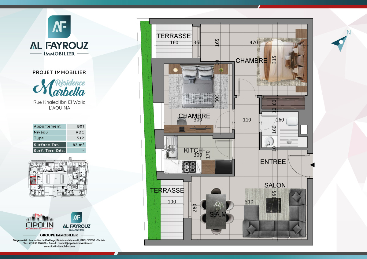 Plan de l'appartement B01 de la résidence Marbella