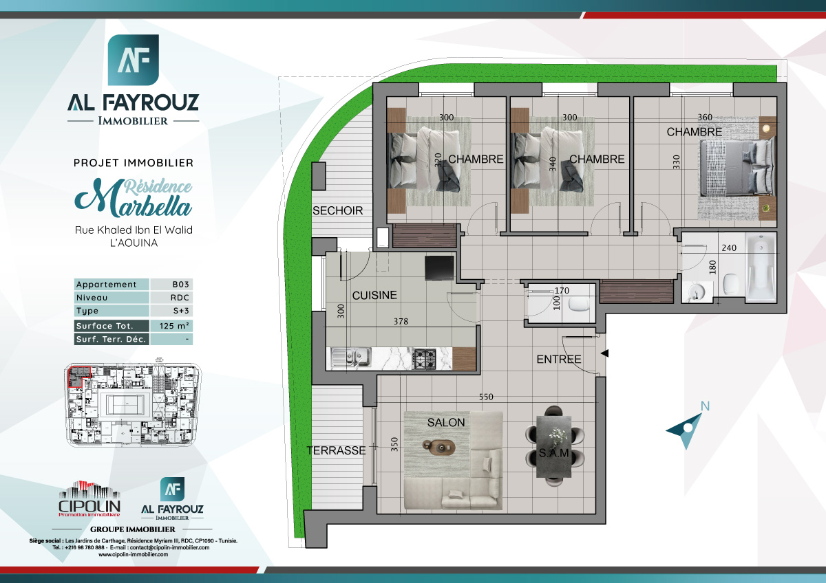 Plan de l'appartement B03 de la résidence Marbella