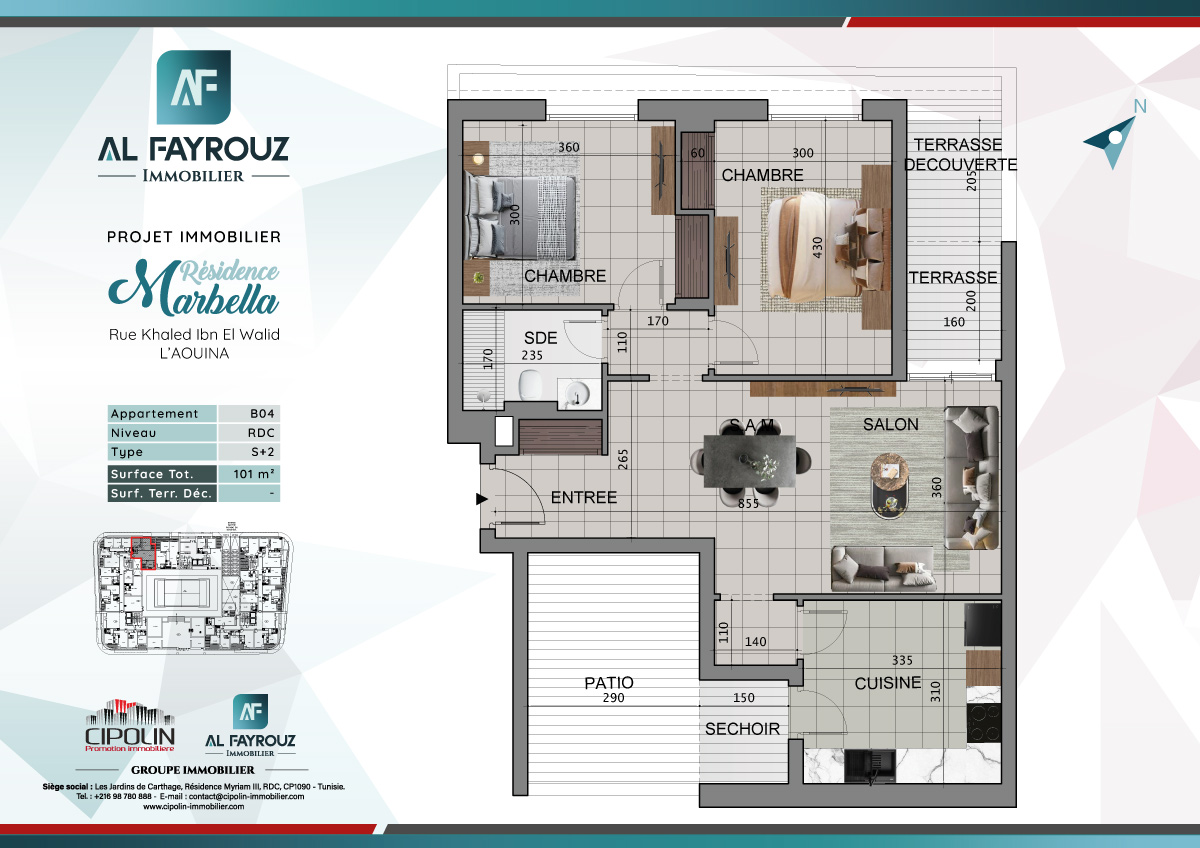 Plan de l'appartement B04 de la résidence Marbella