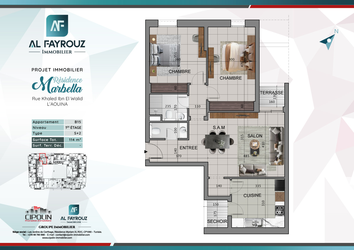 Plan de l'appartement B15 de la résidence Marbella