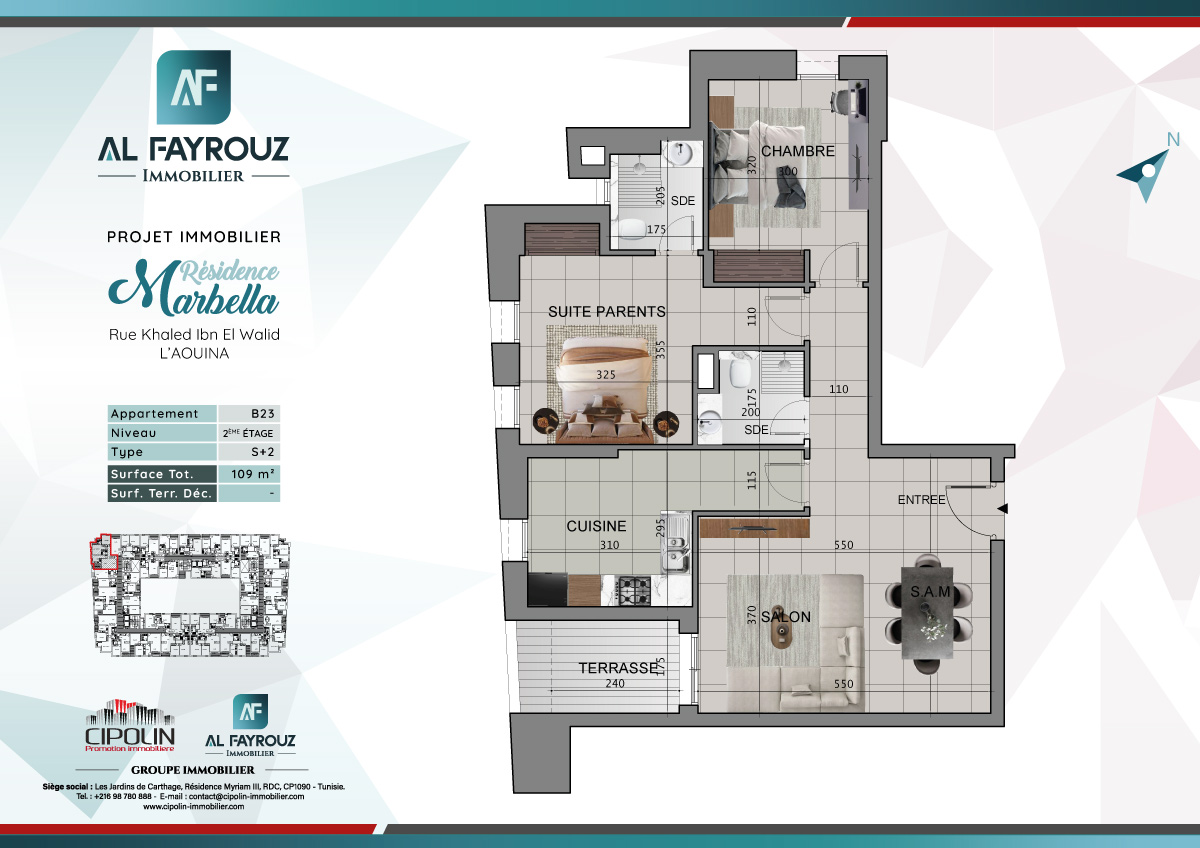 Plan de l'appartement B23 de la résidence Marbella