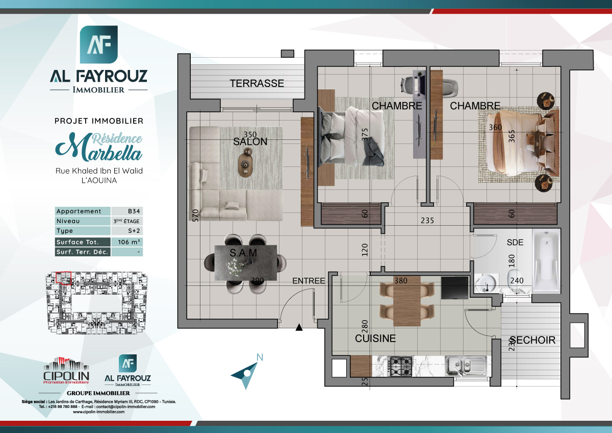 Plan de l'appartement B34 de la résidence Marbella