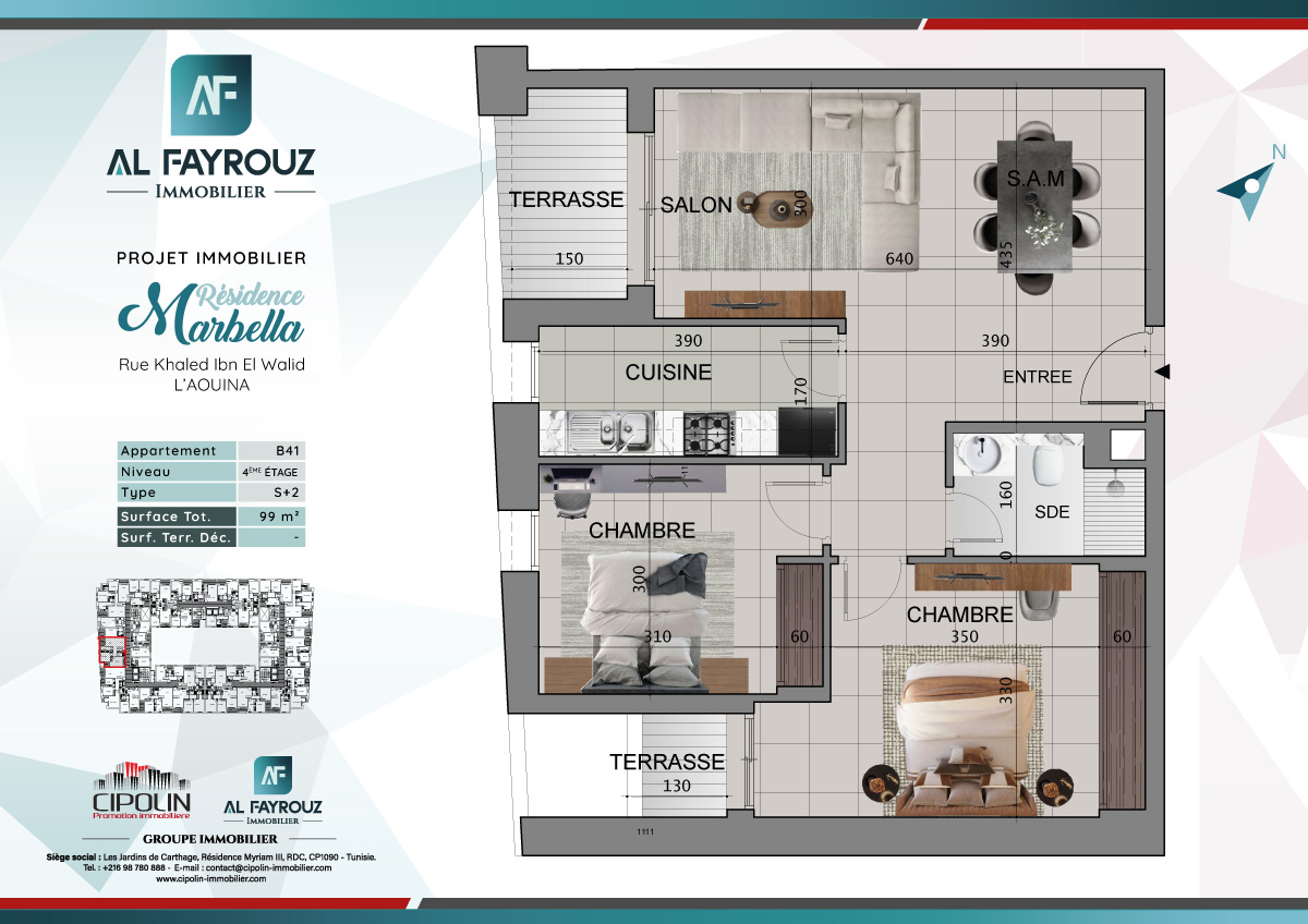 Plan de l'appartement B41 de la résidence Marbella