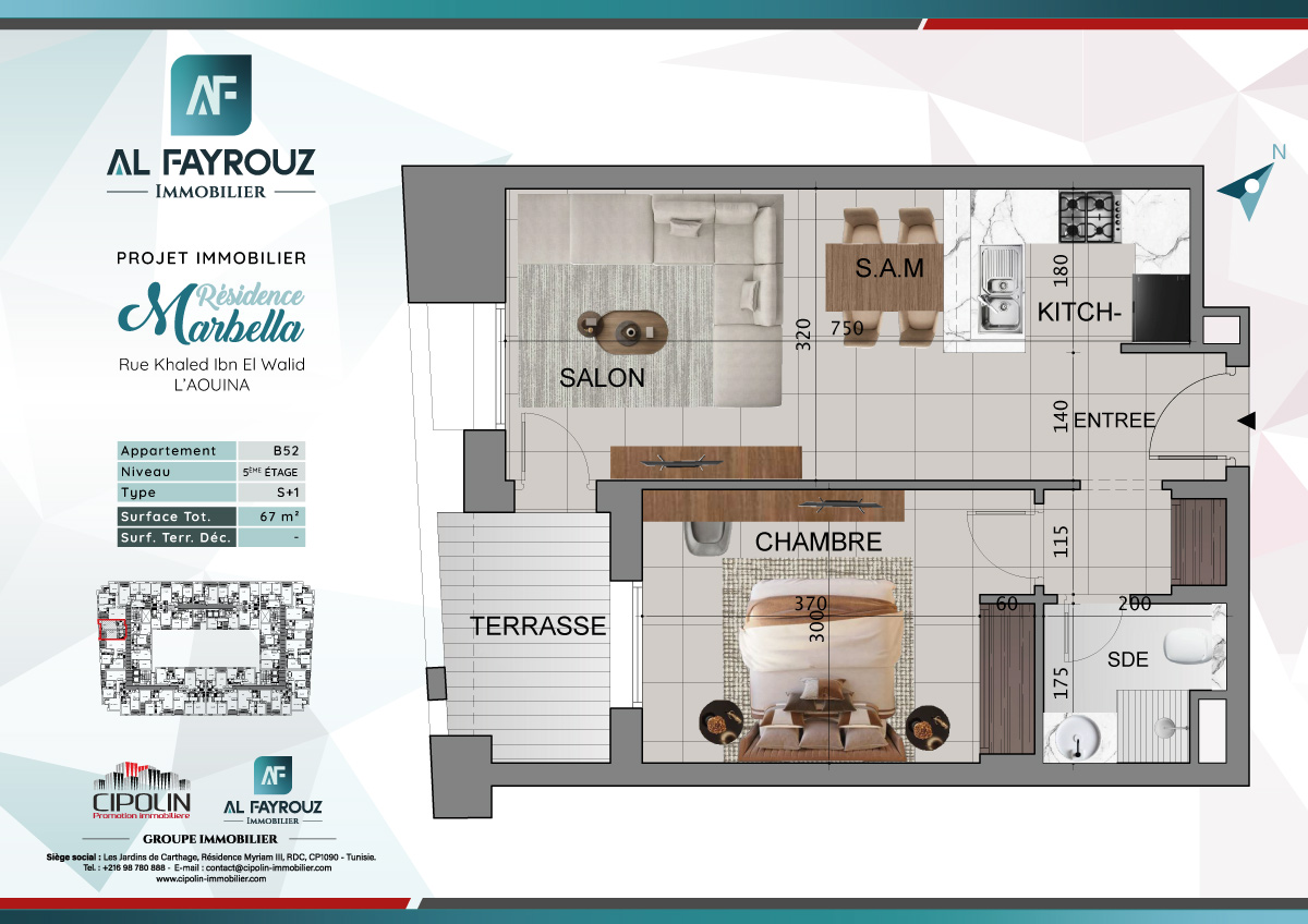 Plan de l'appartement B52 de la résidence Marbella