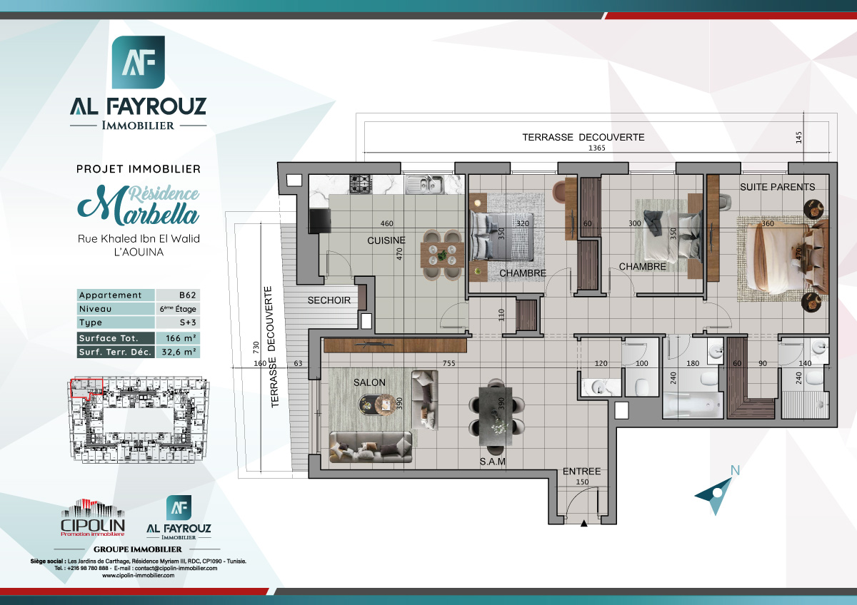 Plan de l'appartement b62 de la résidence Marbella