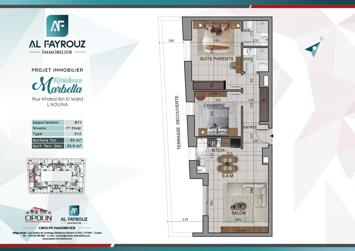 Plan de l'appartement B71 de la résidence Marbella
