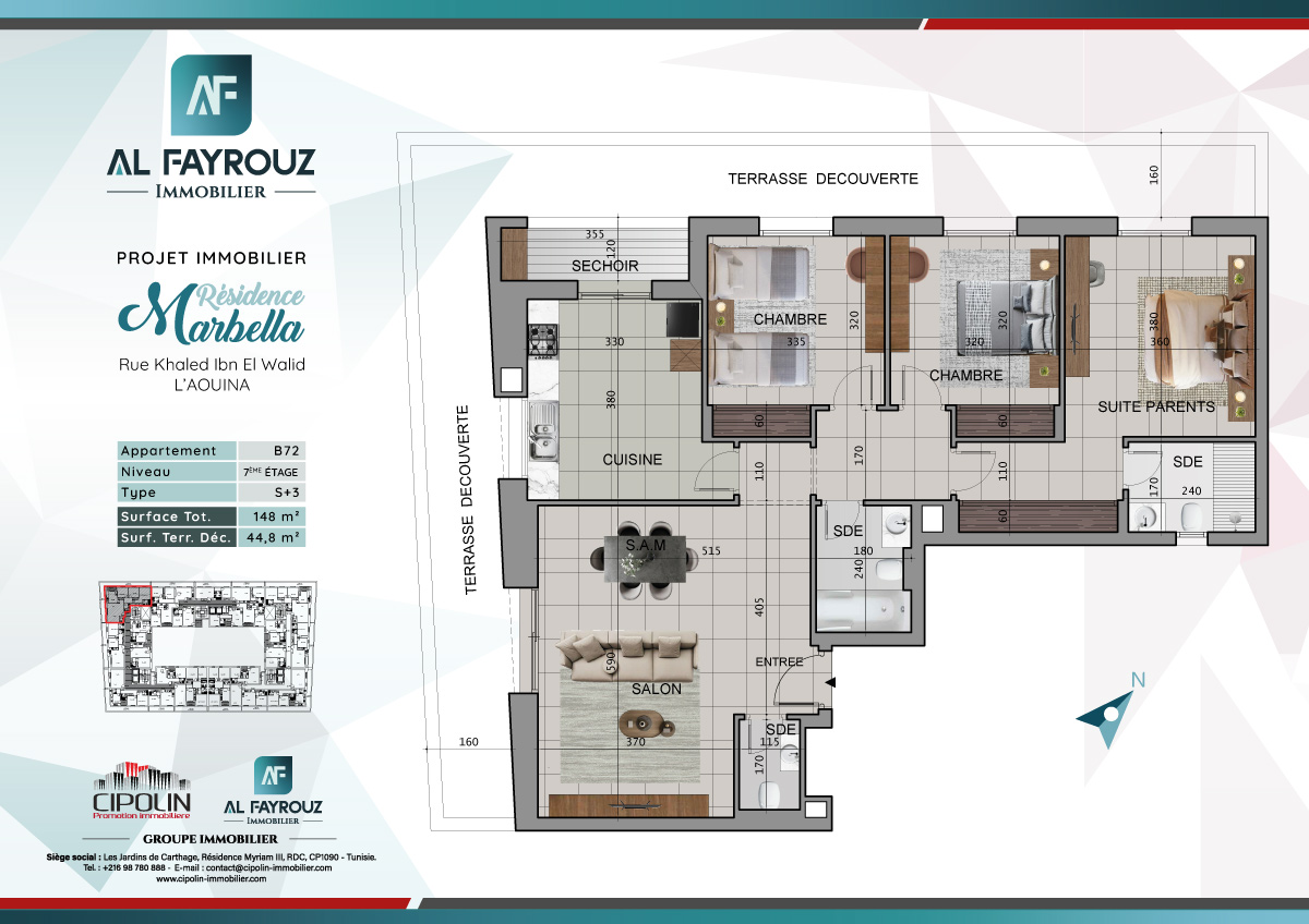 Plan de l'appartement B72 de la résidence Marbella