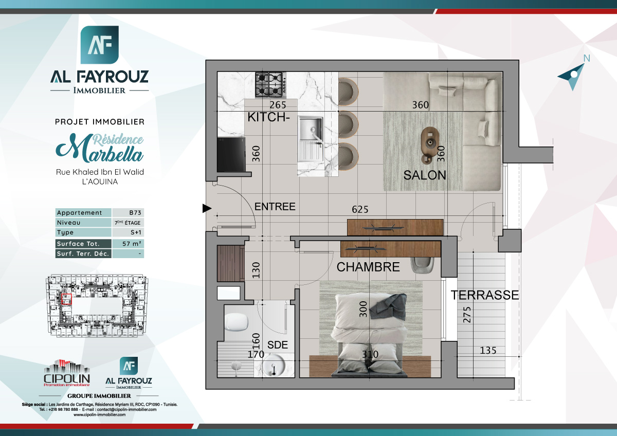 Plan de l'appartement B73 de la résidence Marbella