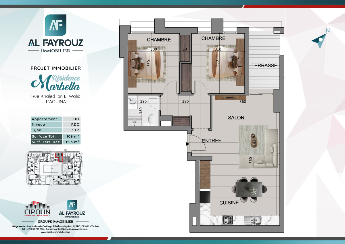 Plan de l'appartement C01 de la résidence Marbella