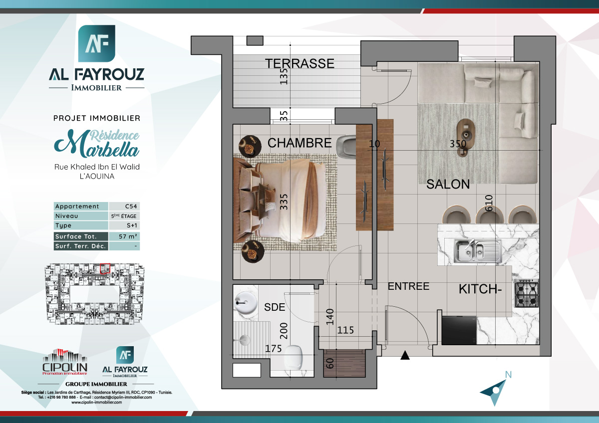 Plan de l'appartement C54 de la résidence Marbella