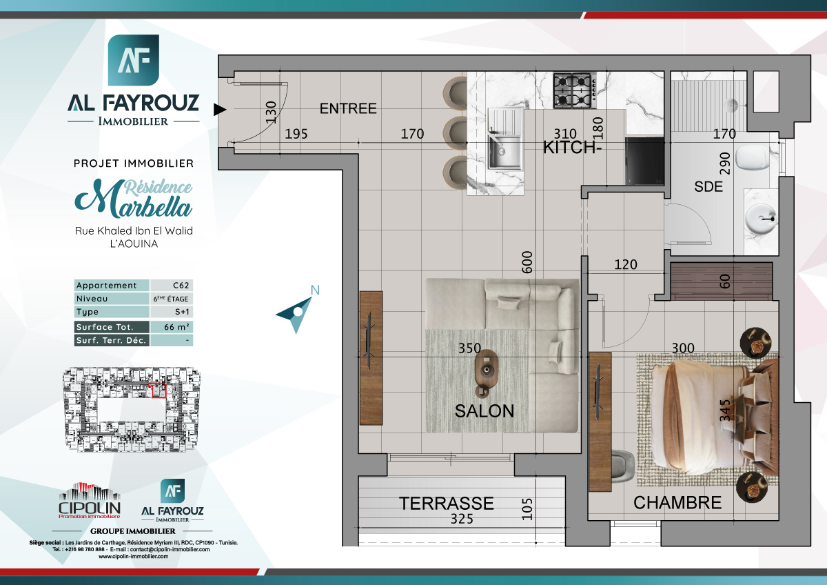 Plan de l'appartement C62 de la résidence Marbella