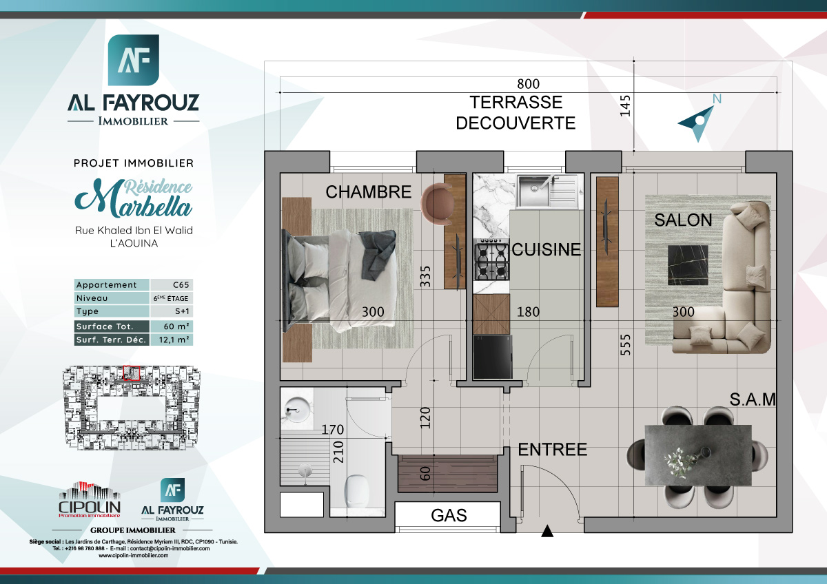 Plan de l'appartement C65 de la résidence Marbella