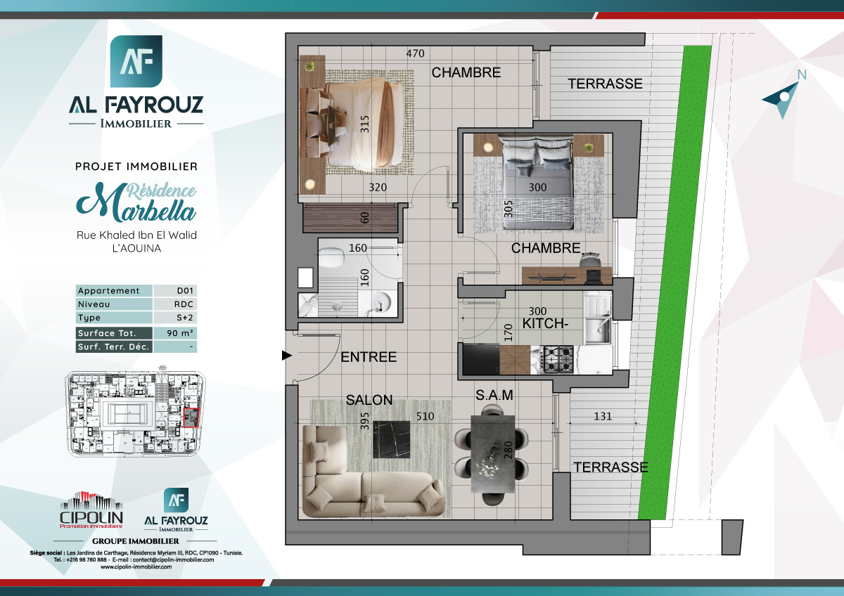 Plan de l'appartement D01 de la résidence Marbella