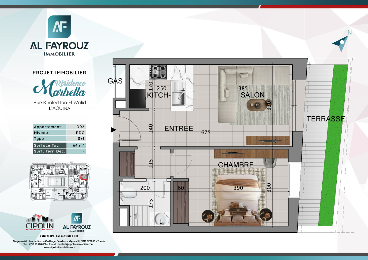 Plan de l'appartement D02 de la résidence Marbella
