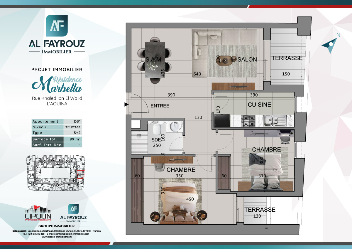 Plan de l'appartement D31 de la résidence Marbella