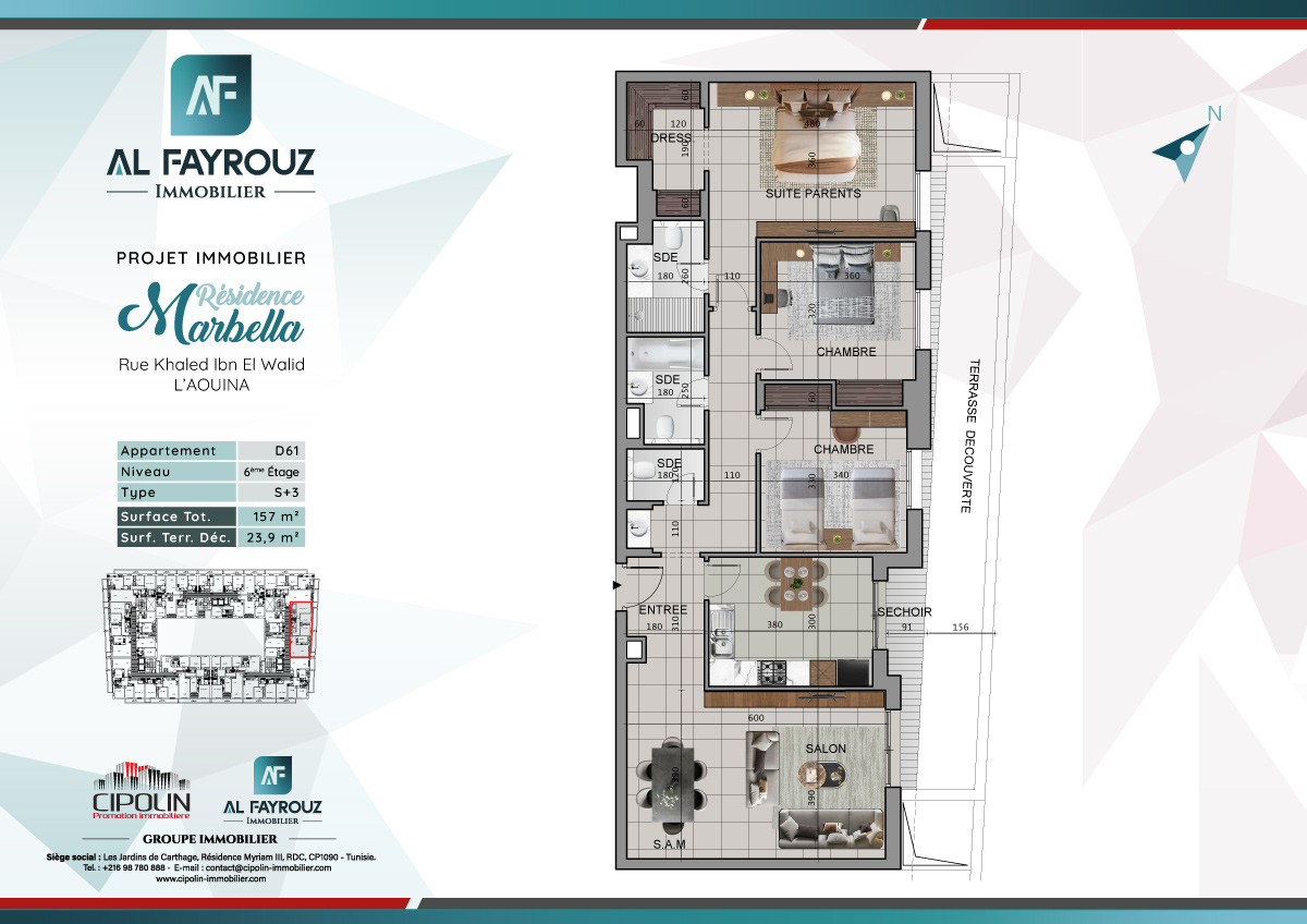 Plan de l'appartement d61 de la résidence Marbella