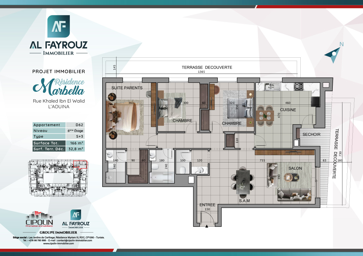 Plan de l'appartement d62 de la résidence Marbella