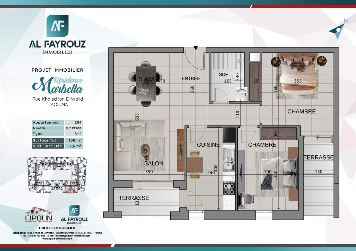 Plan de l'appartement E54 de la résidence Marbella