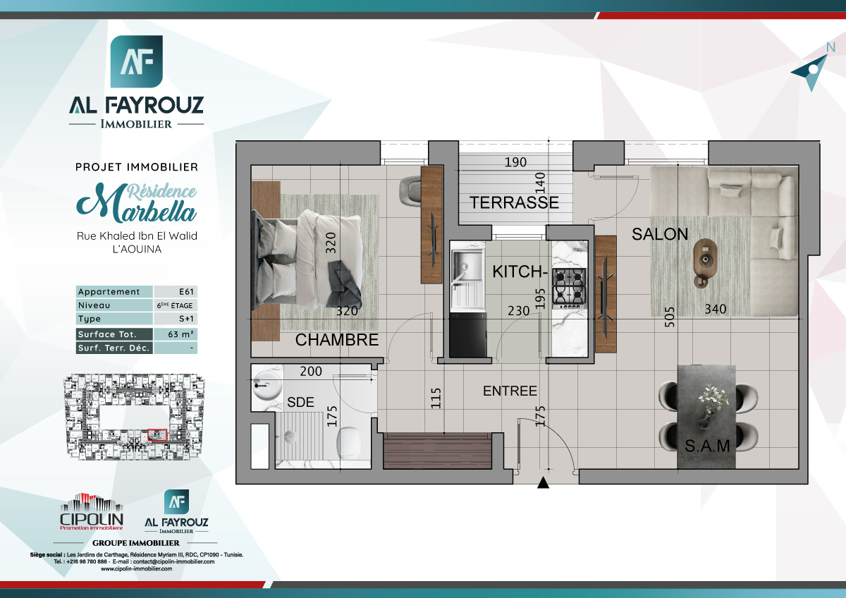 Plan de l'appartement E61 de la résidence Marbella