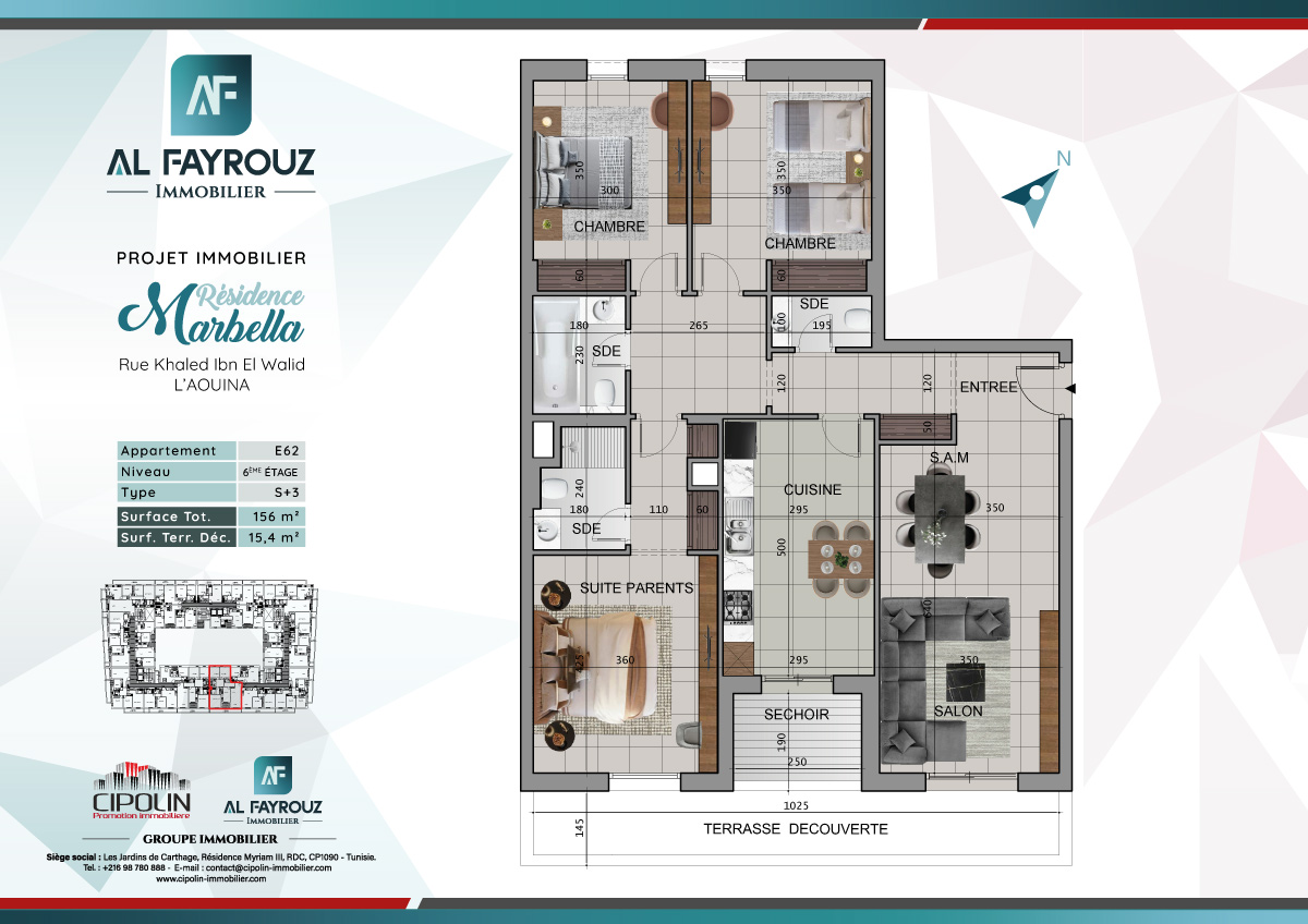 Plan de l'appartement E62 de la résidence Marbella
