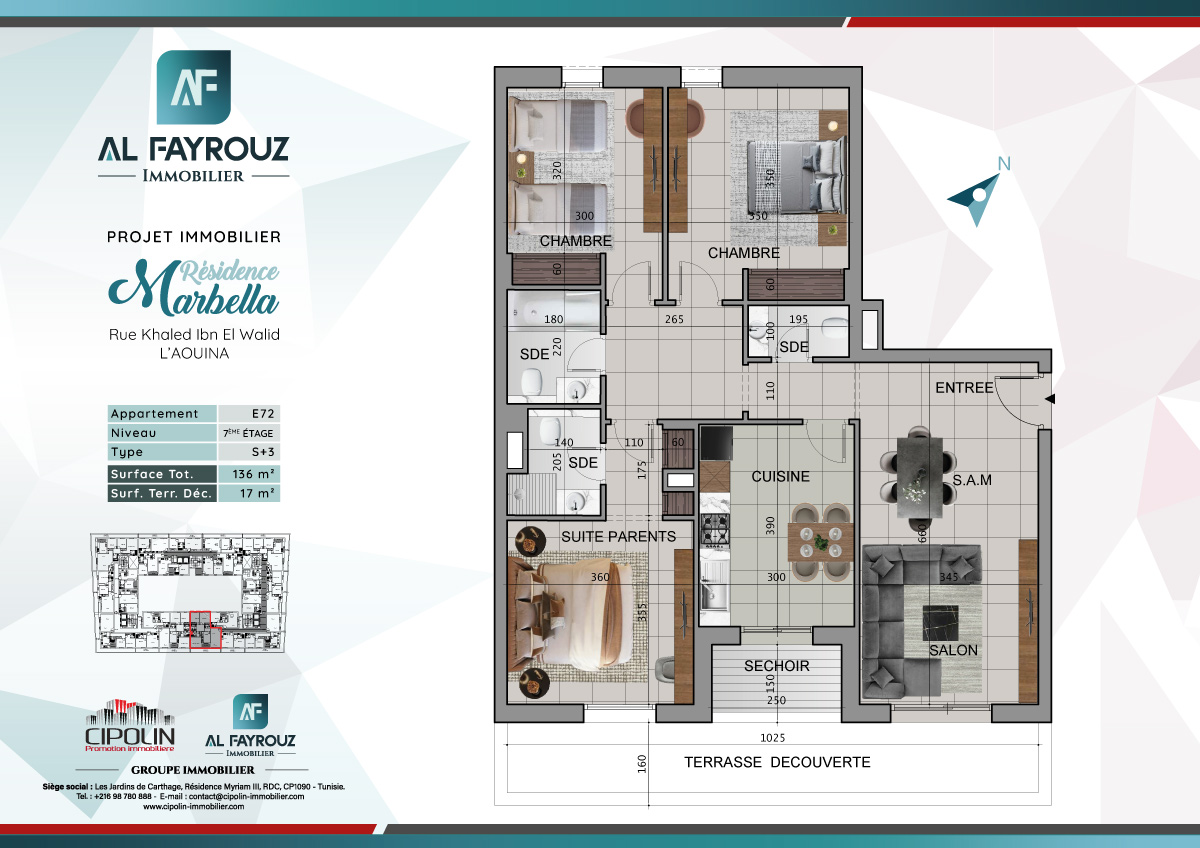 Plan de l'appartement E72 de la résidence Marbella