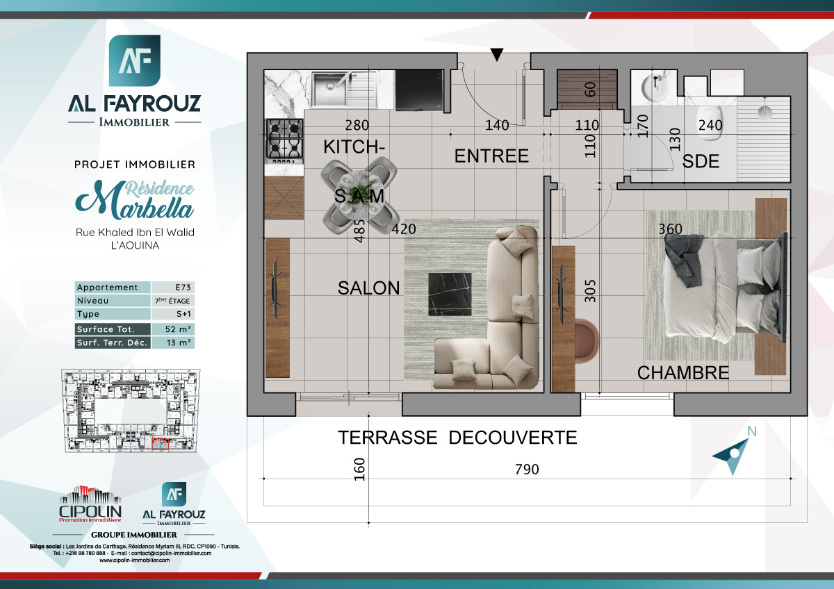 Plan de l'appartement E73 de la résidence Marbella